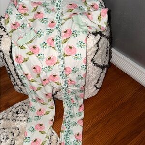 SweetHoney Floral Ruffle Zip Romper Pajamas Pink Mint 6Y One Piece Cottagecore